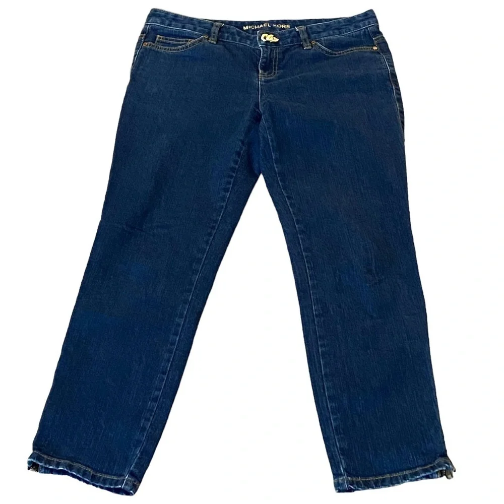 Michael Kors Blue Stretch Denim Jeans Size 4 Mid Rise Ankle Zip Casual Classic